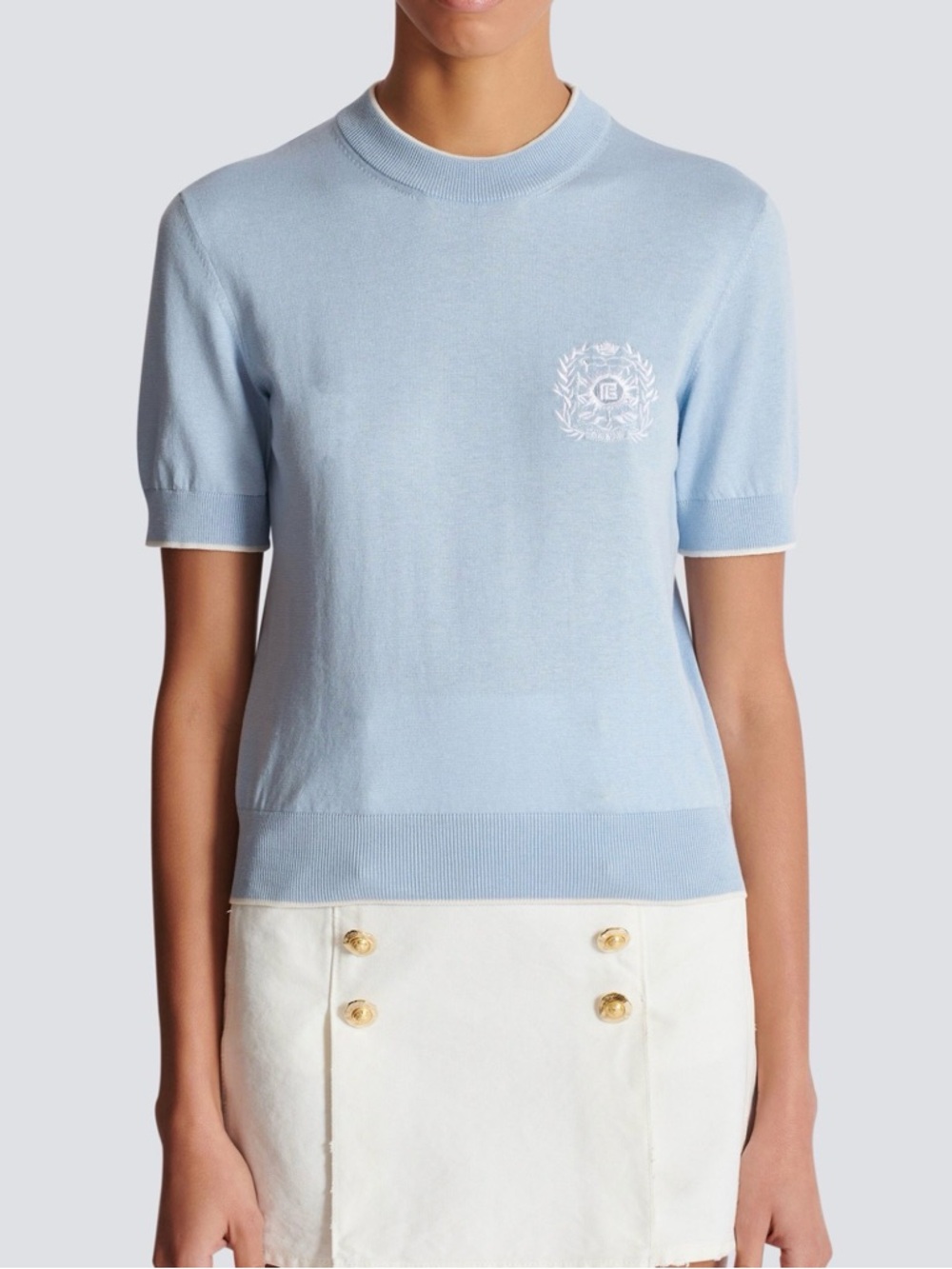 Balmain Emblème-embroidered knit top light blue